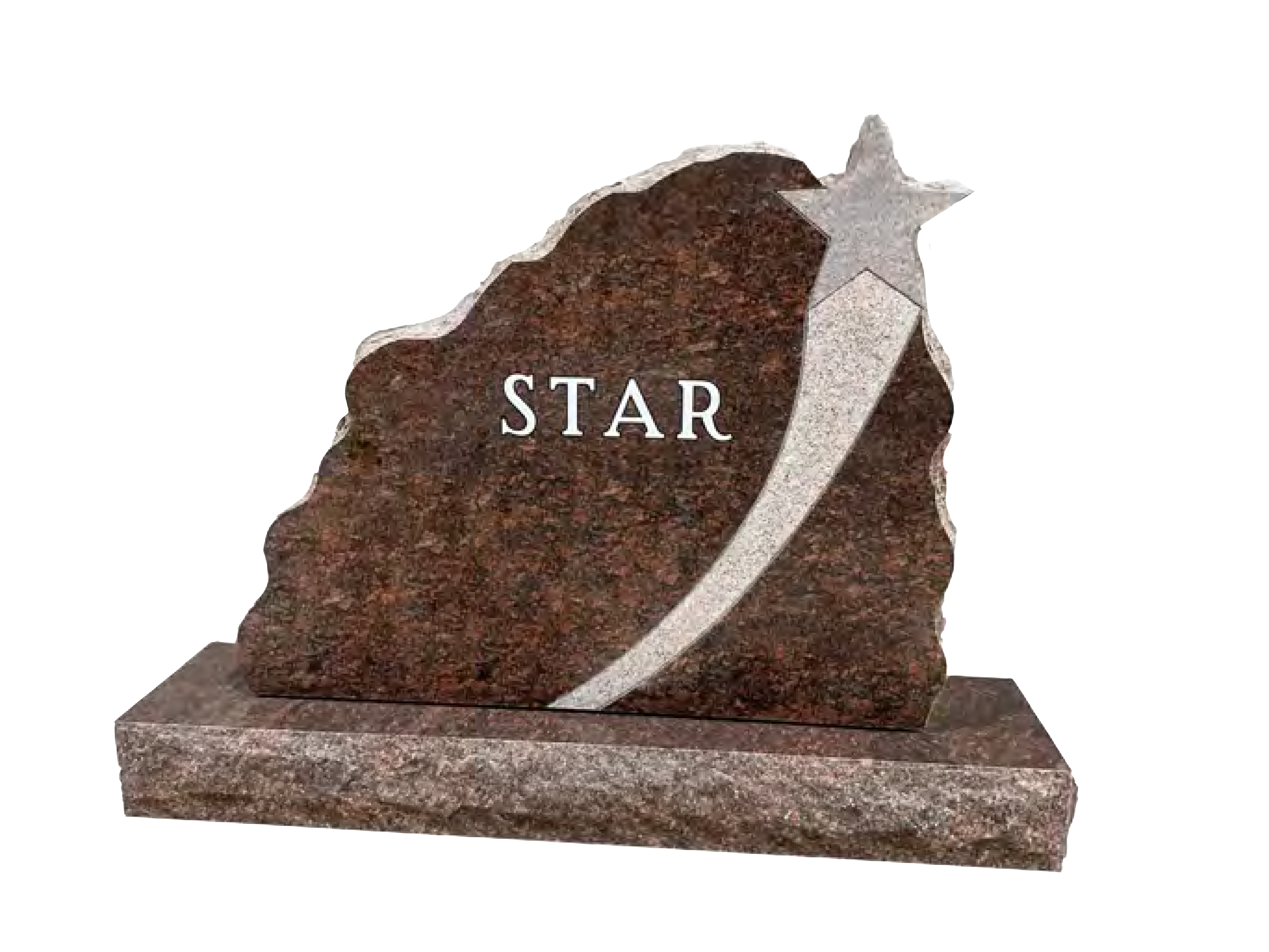 A granite tombstone with the word " star " on it.