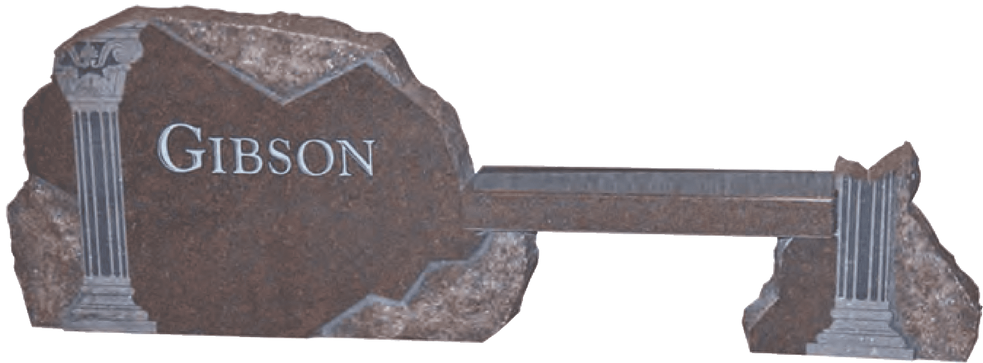 A stone sign with the word " iron " on it.