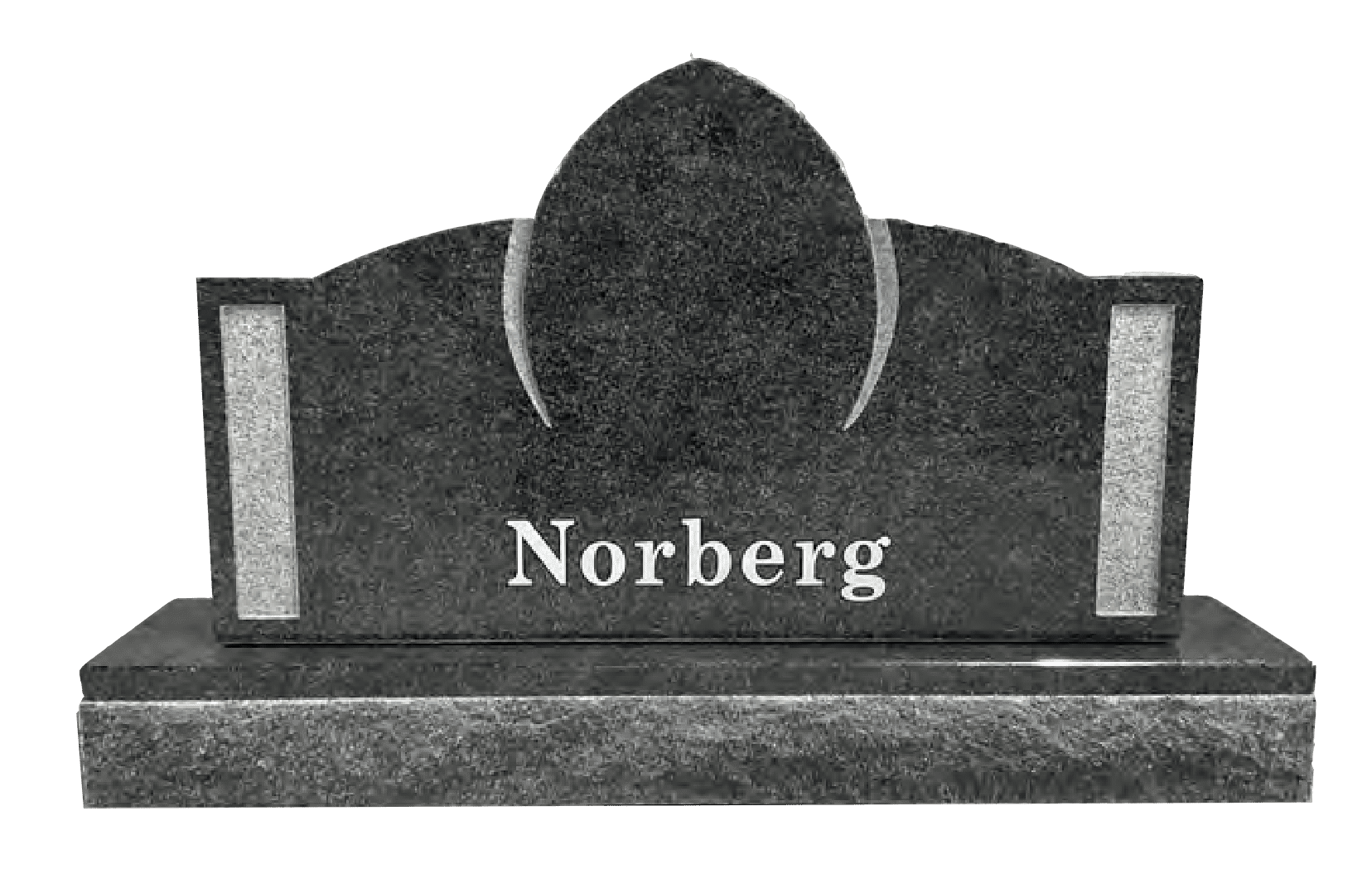 A black and white photo of the back end of a grave.