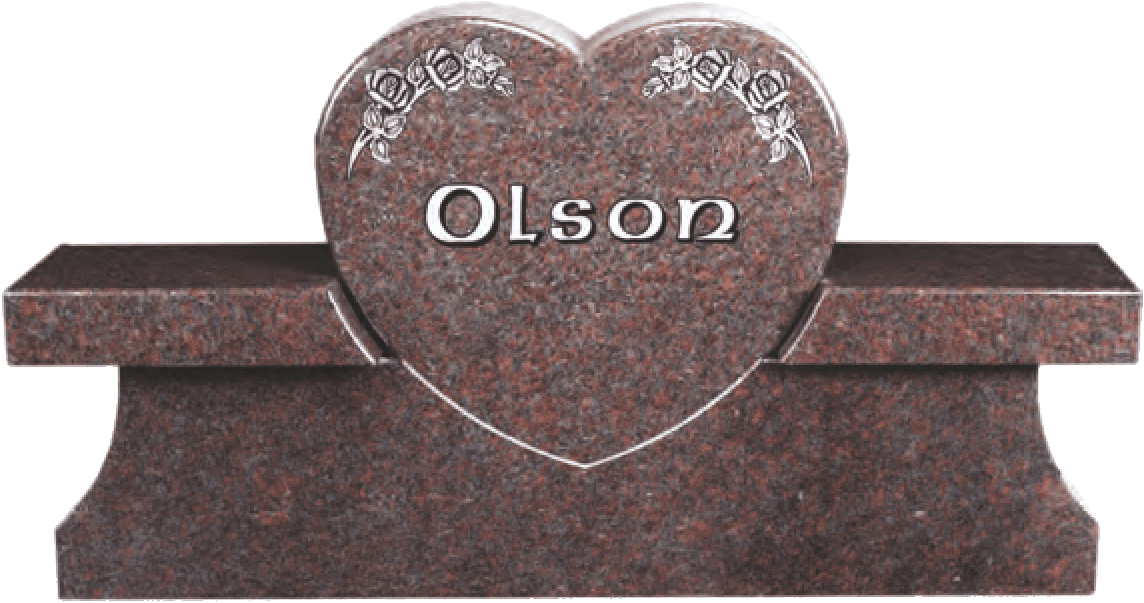 A heart shaped grave marker with the name olson on it.