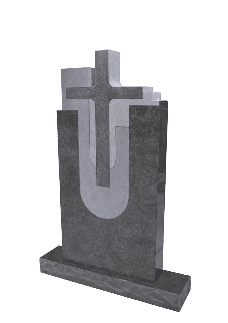 A cross on top of a tombstone.