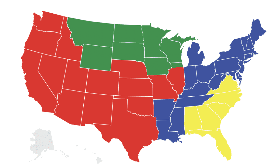 A map of the united states with each state colored in different colors.