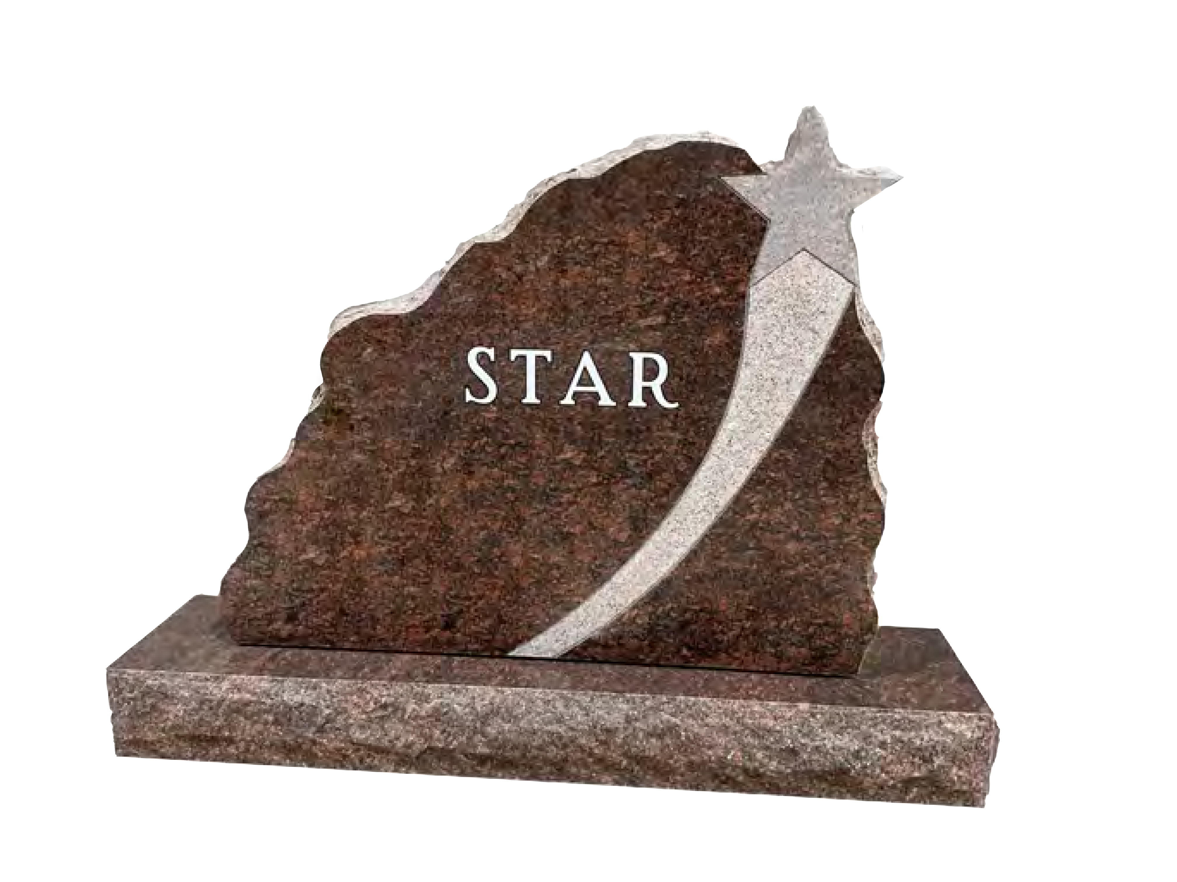 A granite tombstone with the word " star " on it.