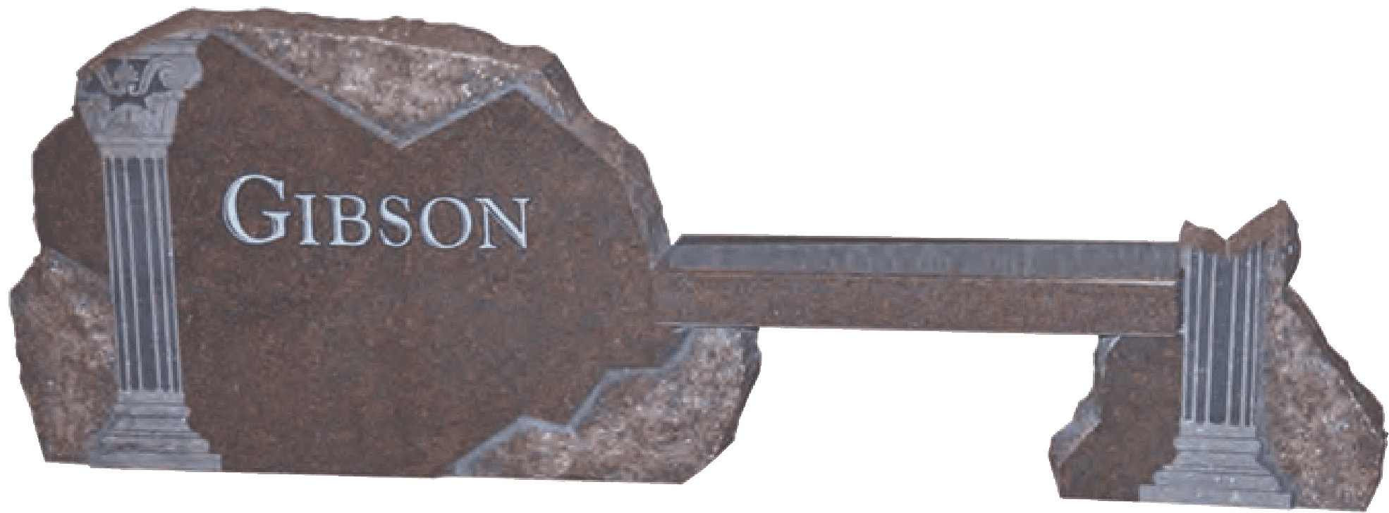 A stone sign with the word " iron " on it.