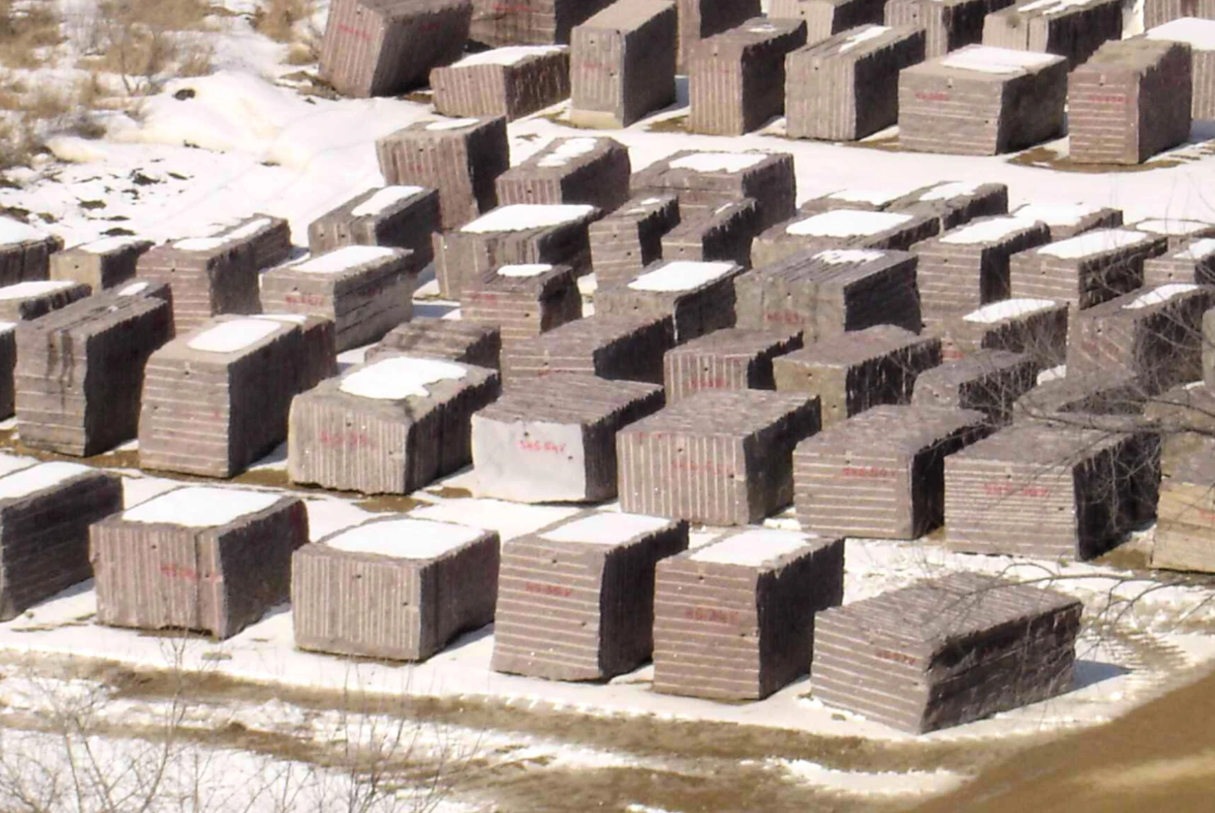 A bunch of concrete blocks are stacked together