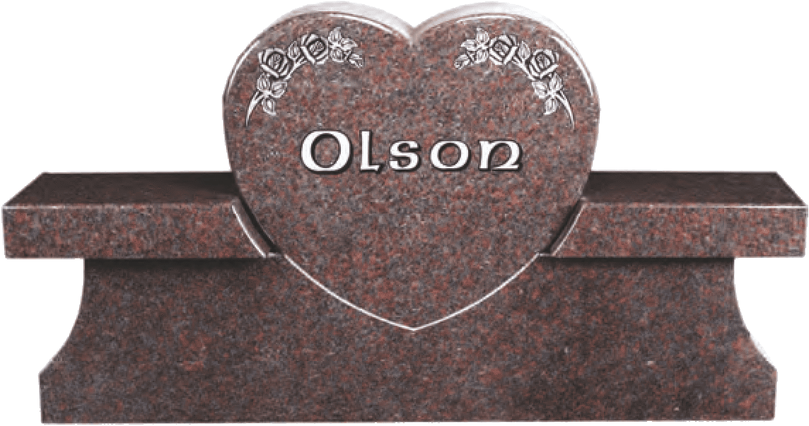 A heart shaped grave marker with the name olson on it.