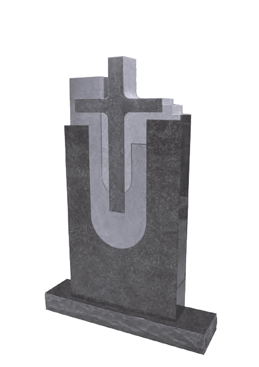 A cross on top of a tombstone.